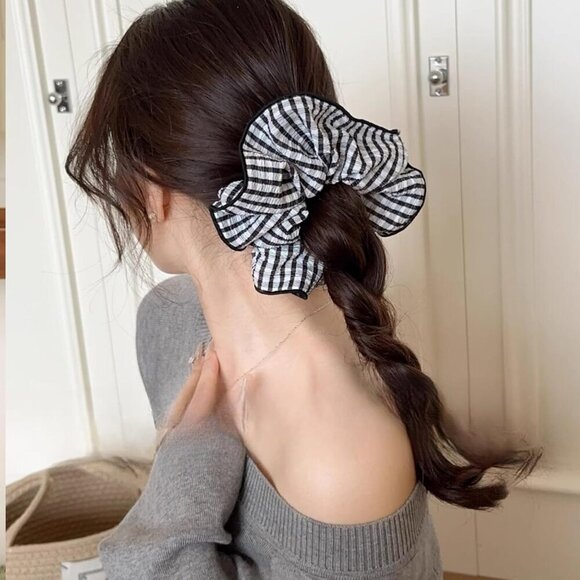 Large Gingham Hair Scrunchies Set 3 pcs Elastic Soft Durable Style main image 3